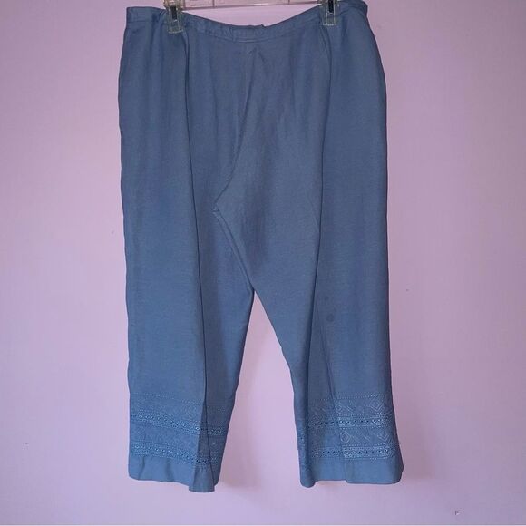 Larry Levine Size 14P Linen Blend Capri Crop Casual Pants Blue - Picture 4 of 8